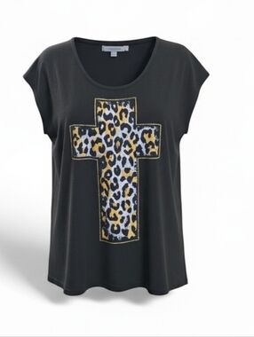 Pinc Black Sleeveless Top Size S Leopard Print Cross Graphic Soft Casual Tee